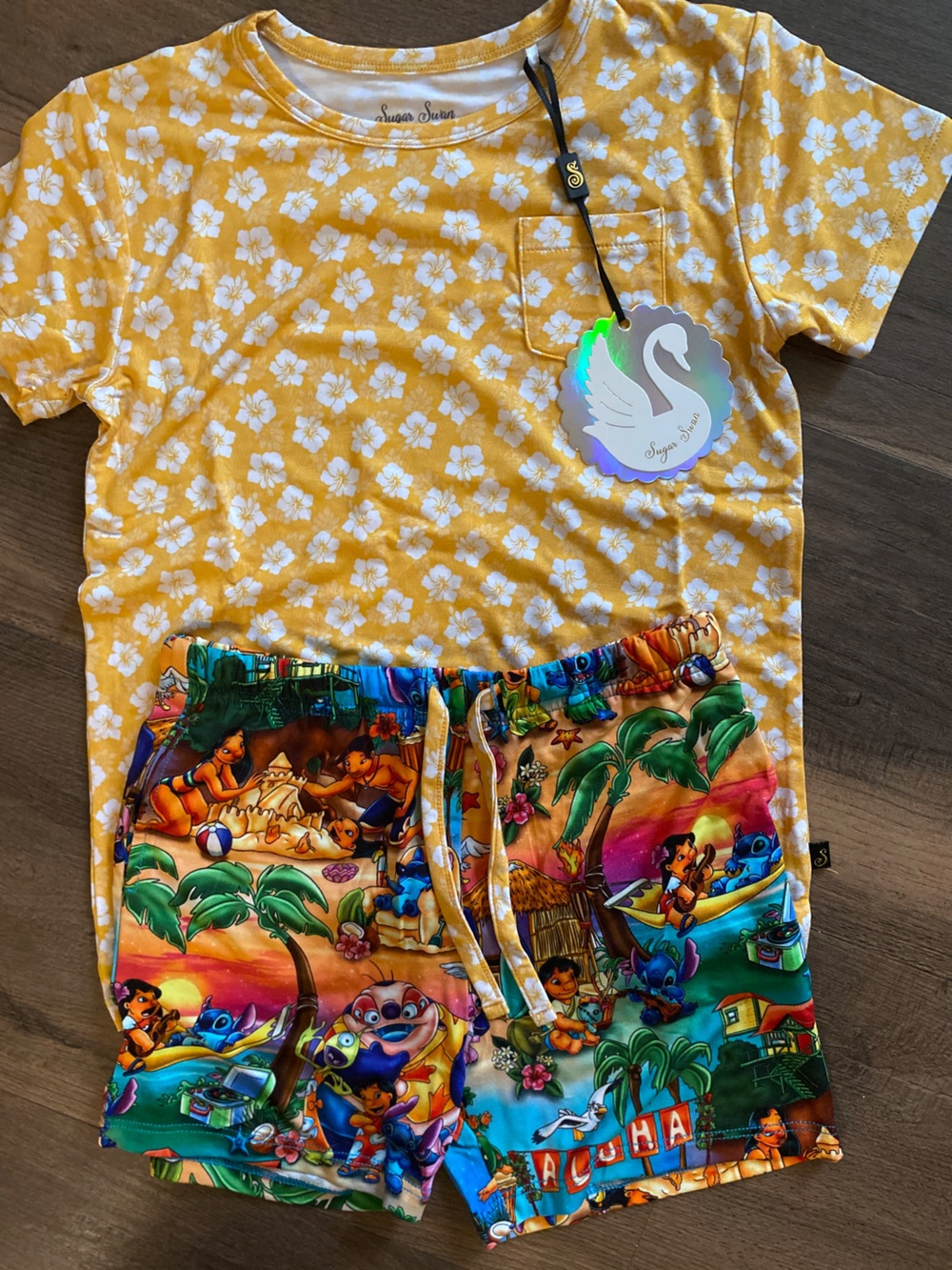 Sugar Swan Stitch bamboo daywear short set size 5/6 NWT